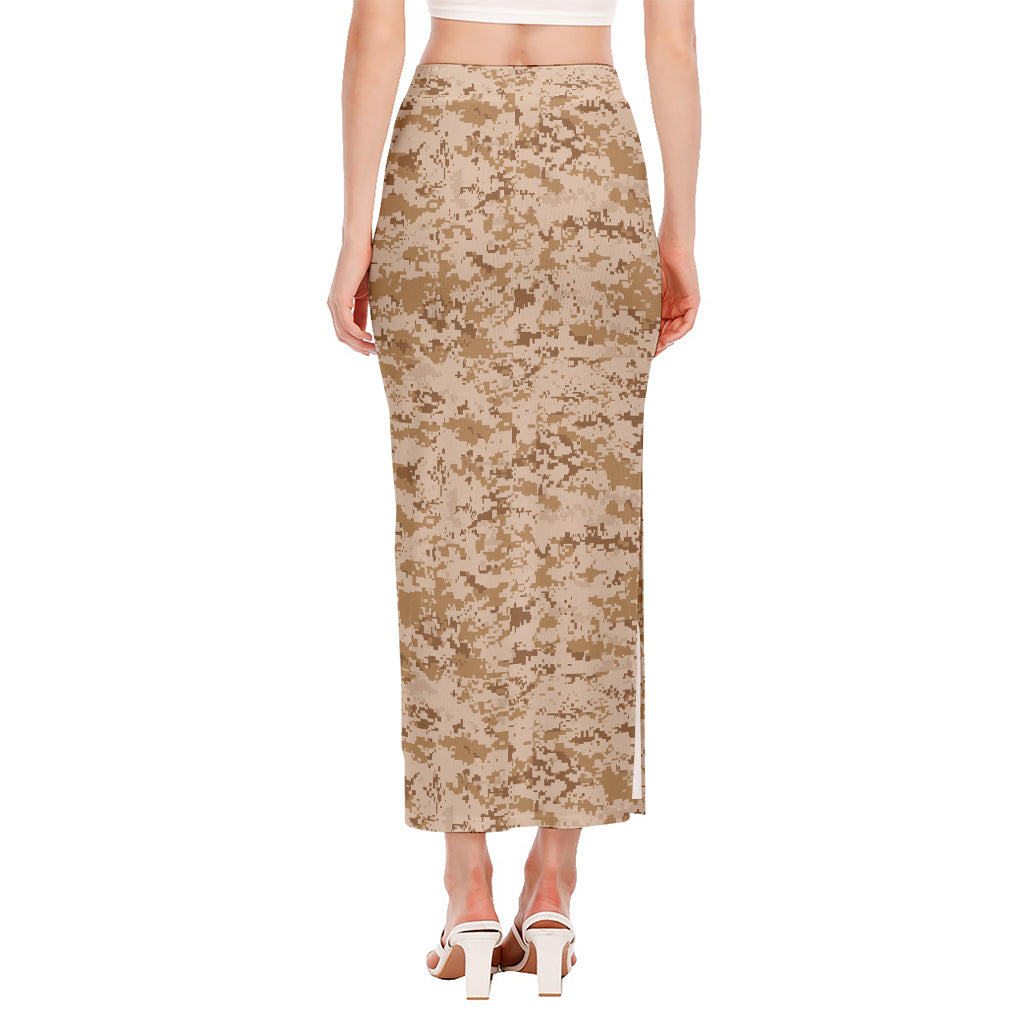 Desert Digital Camo Pattern Print Side Slit Maxi Skirt