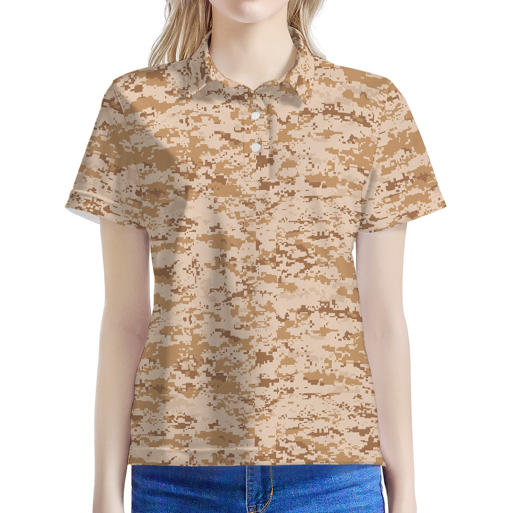 Desert Digital Camo Pattern Print Women's Polo Shirt