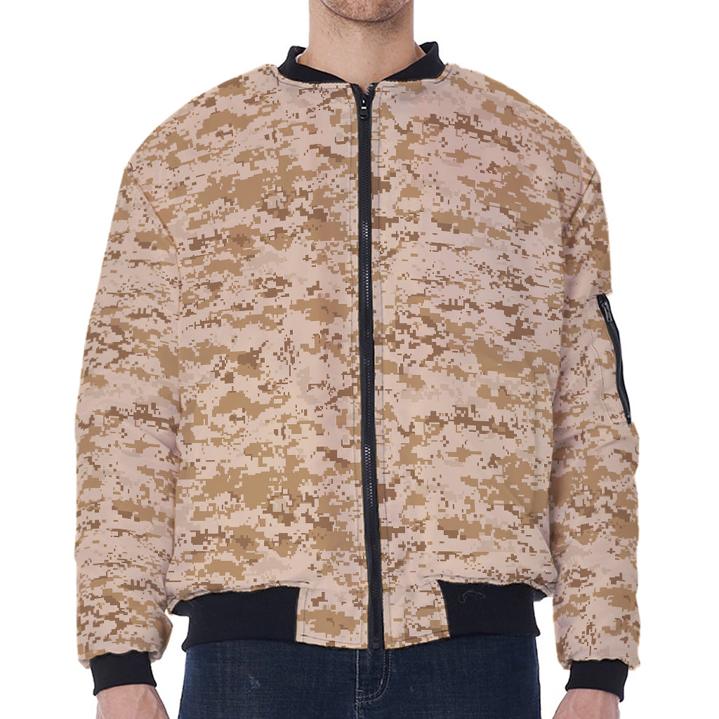 Desert Digital Camo Pattern Print Zip Sleeve Bomber Jacket