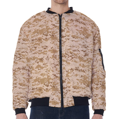 Desert Digital Camo Pattern Print Zip Sleeve Bomber Jacket