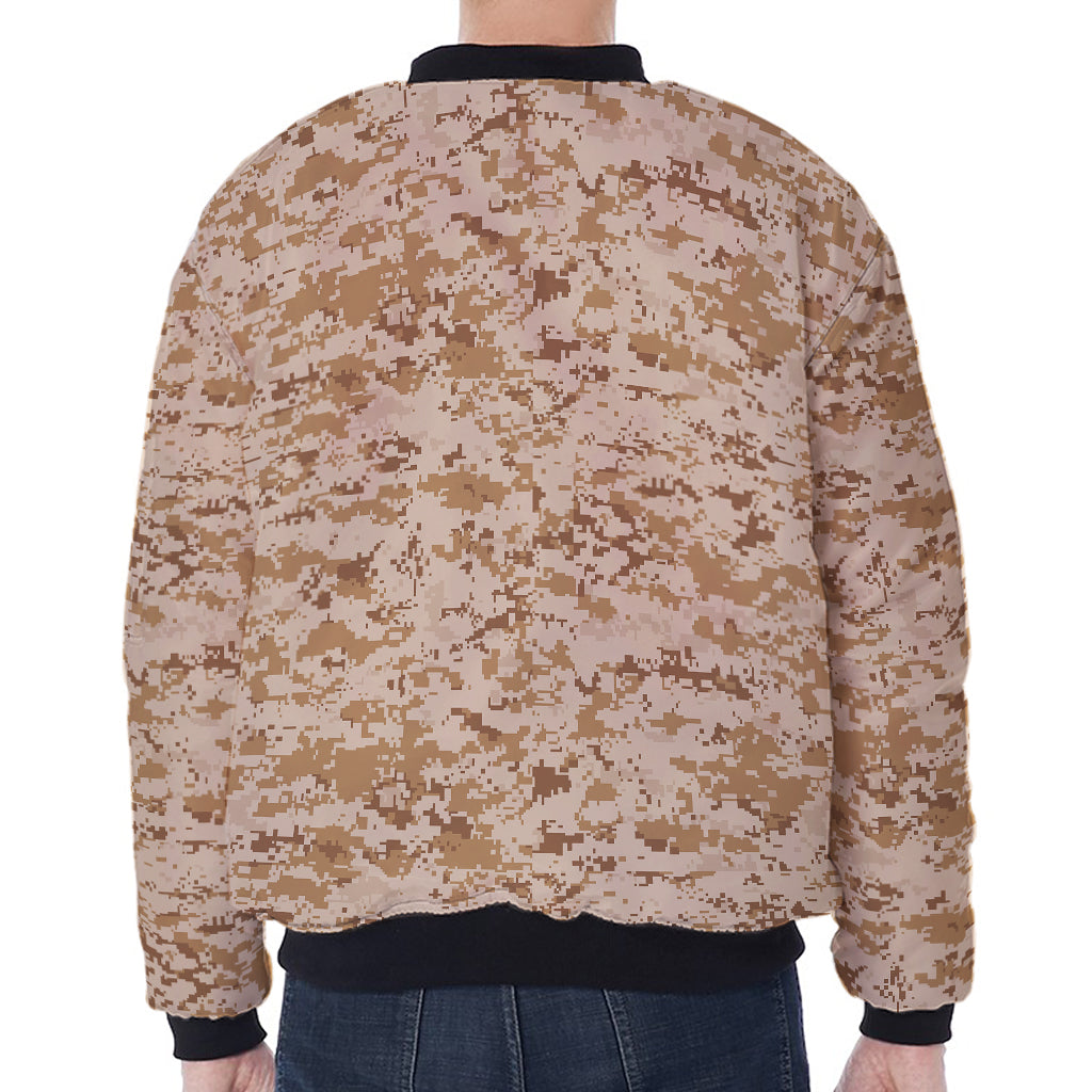 Desert Digital Camo Pattern Print Zip Sleeve Bomber Jacket