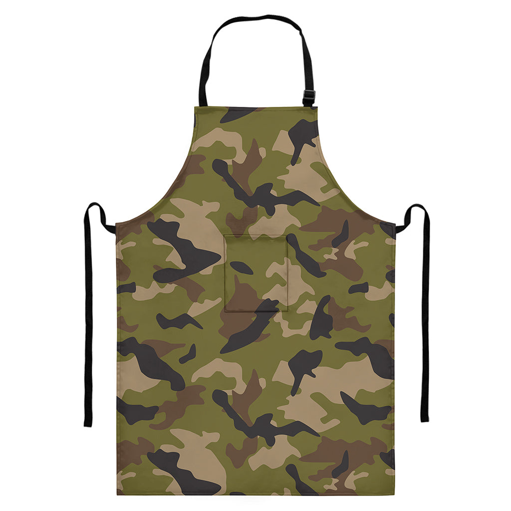 Desert Green Camouflage Print Bib Apron With Pocket