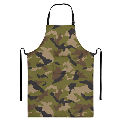 Desert Green Camouflage Print Bib Apron With Pocket