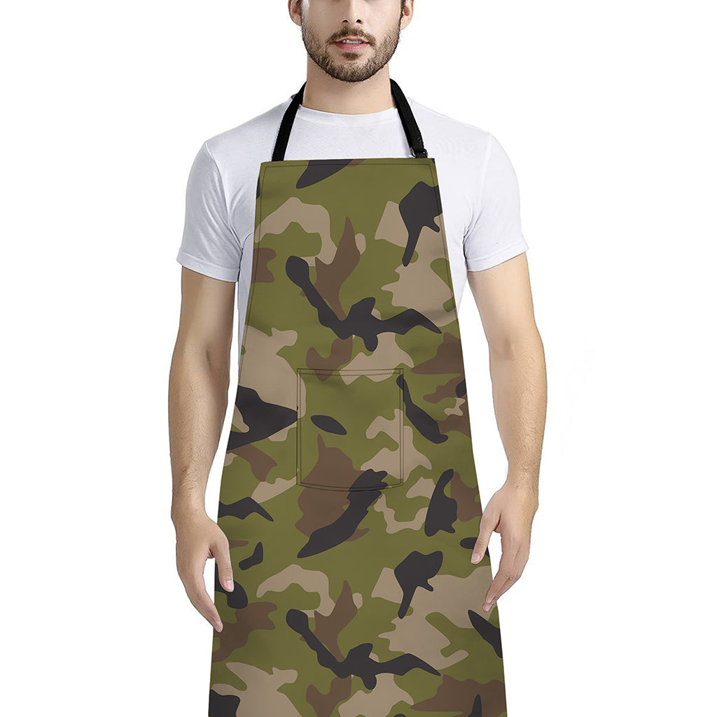 Desert Green Camouflage Print Bib Apron With Pocket