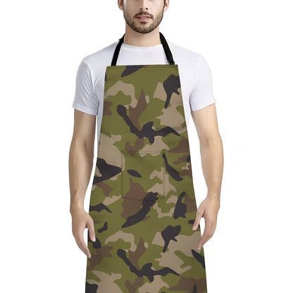 Desert Green Camouflage Print Bib Apron With Pocket