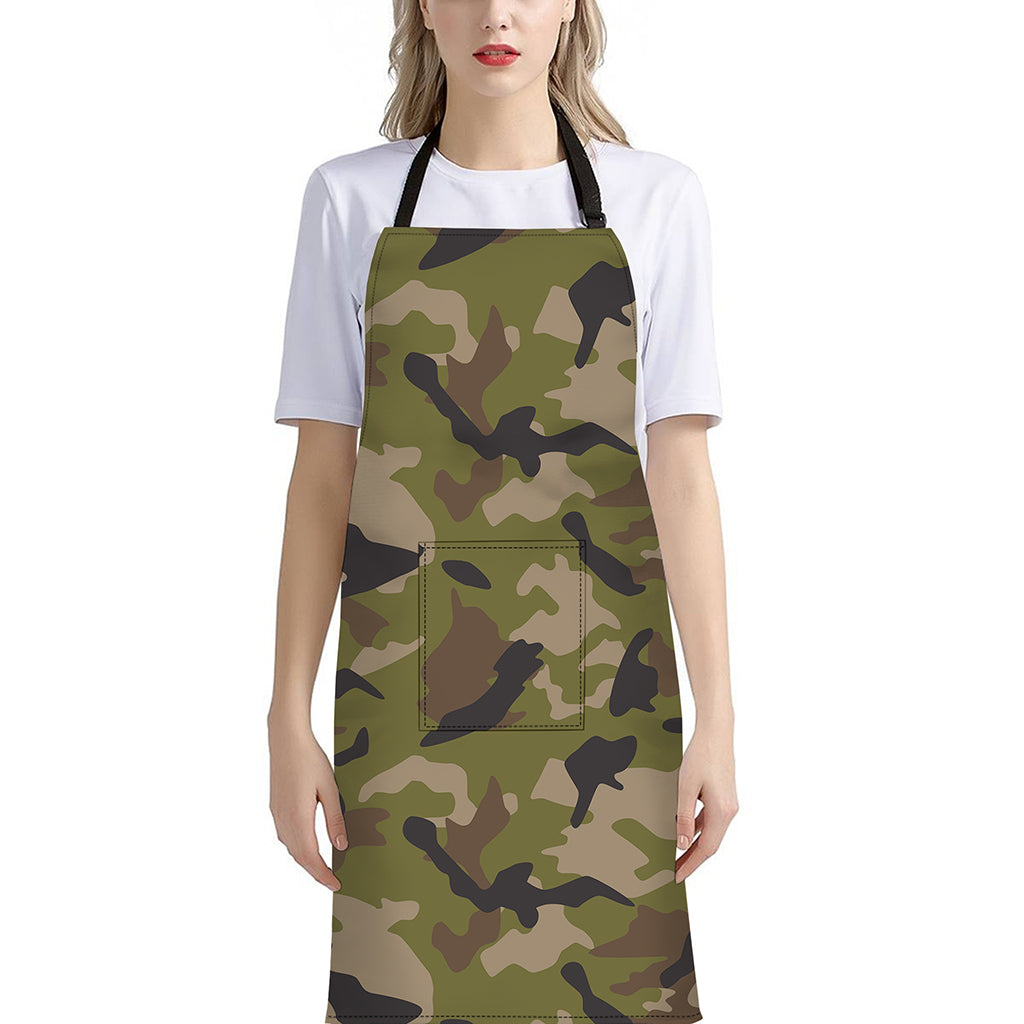 Desert Green Camouflage Print Bib Apron With Pocket