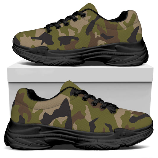 Desert Green Camouflage Print Black Chunky Shoes