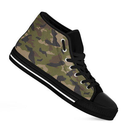 Desert Green Camouflage Print Black High Top Sneakers