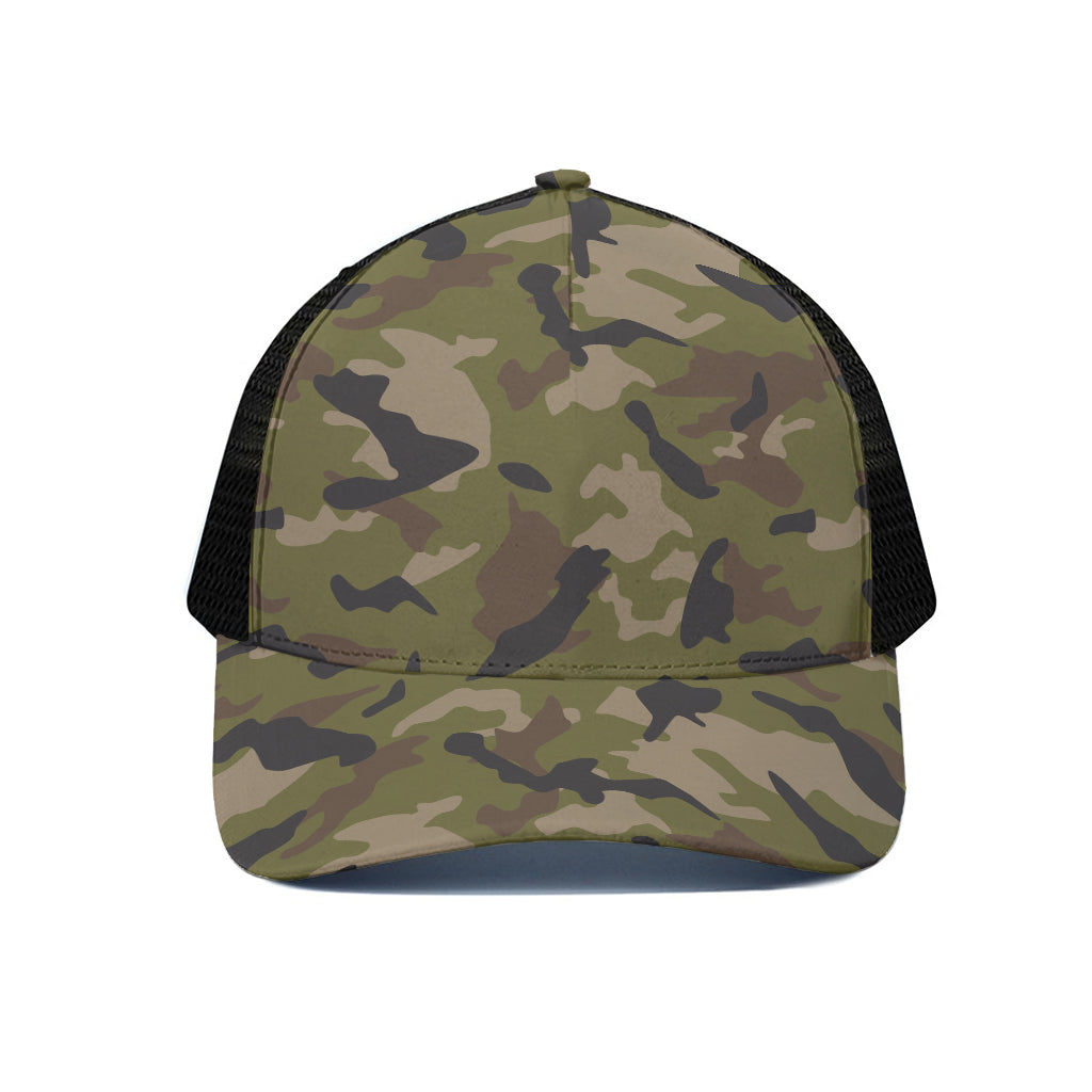 Desert Green Camouflage Print Black Mesh Trucker Cap