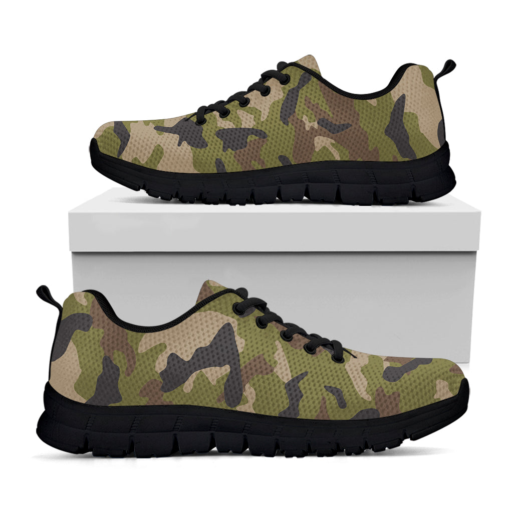 Desert Green Camouflage Print Black Running Shoes