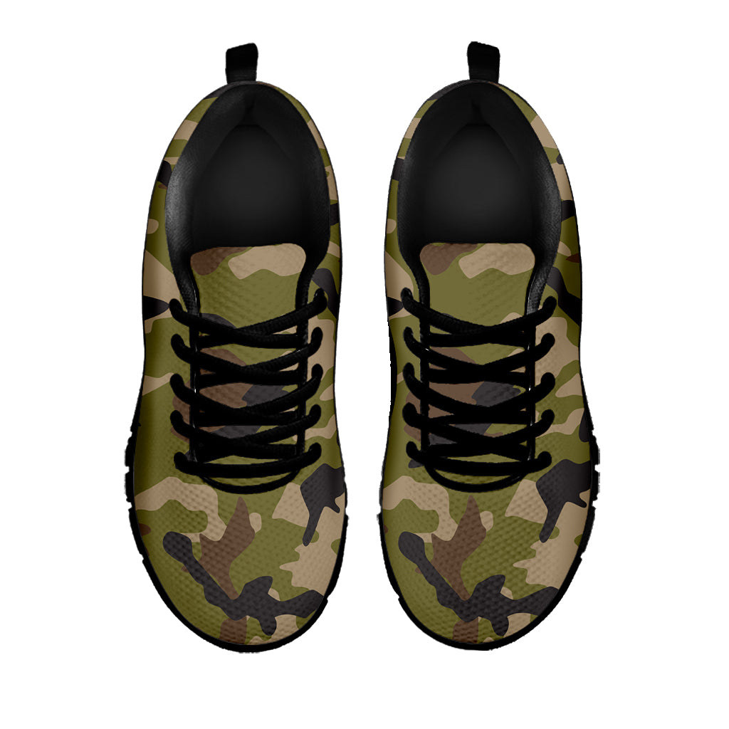 Desert Green Camouflage Print Black Running Shoes