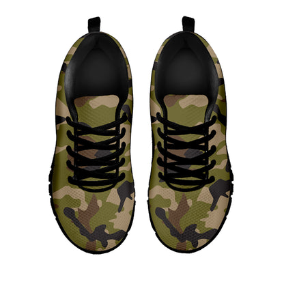Desert Green Camouflage Print Black Running Shoes