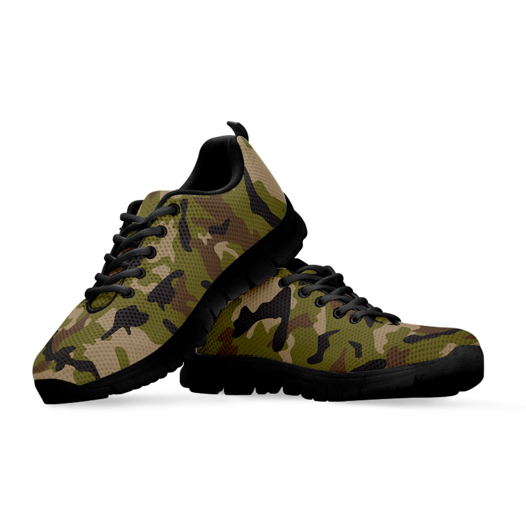Desert Green Camouflage Print Black Running Shoes