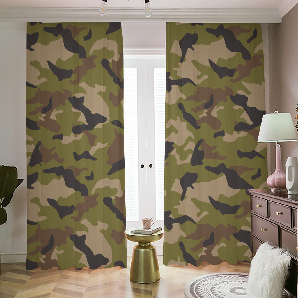 Desert Green Camouflage Print Blackout Pencil Pleat Curtains