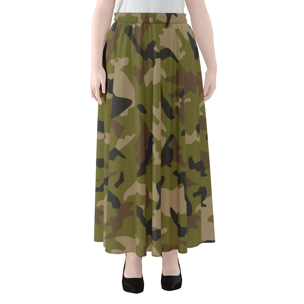 Desert Green Camouflage Print Chiffon Maxi Skirt