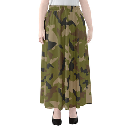 Desert Green Camouflage Print Chiffon Maxi Skirt