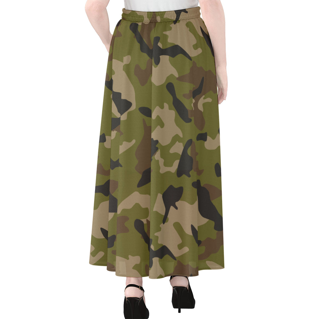 Desert Green Camouflage Print Chiffon Maxi Skirt