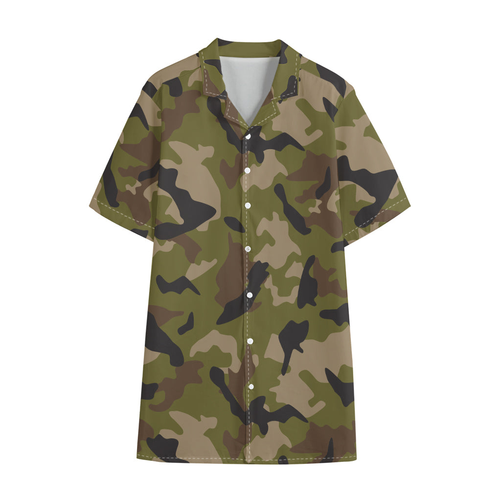 Desert Green Camouflage Print Cotton Hawaiian Shirt