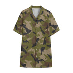 Desert Green Camouflage Print Cotton Hawaiian Shirt