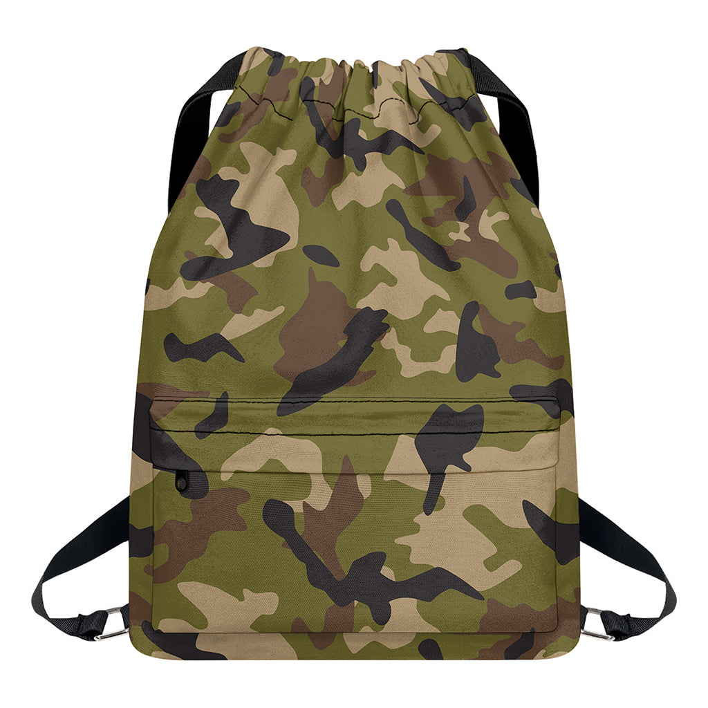 Desert Green Camouflage Print Drawstring Backpack