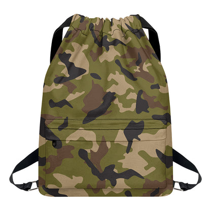 Desert Green Camouflage Print Drawstring Backpack