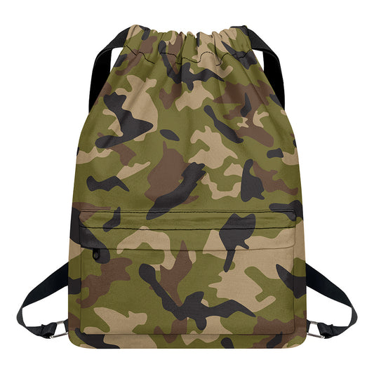 Desert Green Camouflage Print Drawstring Backpack