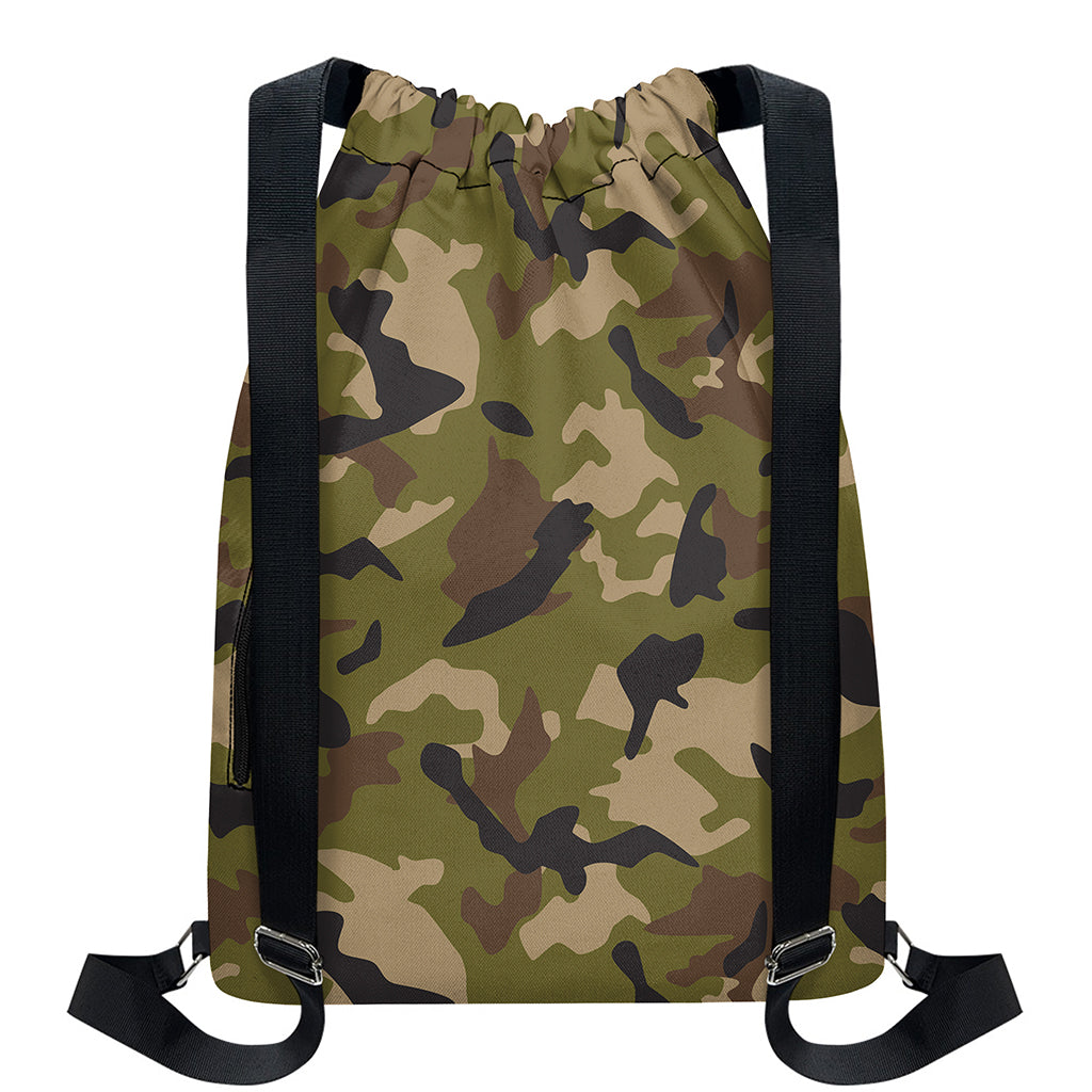 Desert Green Camouflage Print Drawstring Backpack