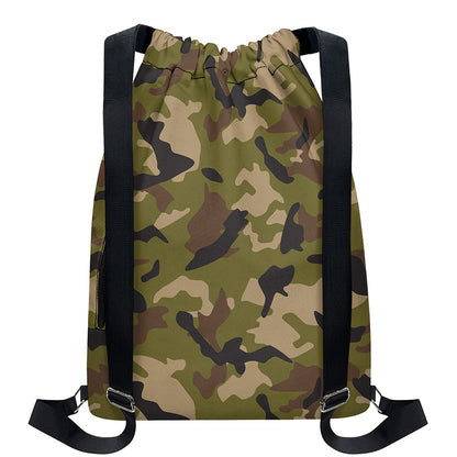Desert Green Camouflage Print Drawstring Backpack