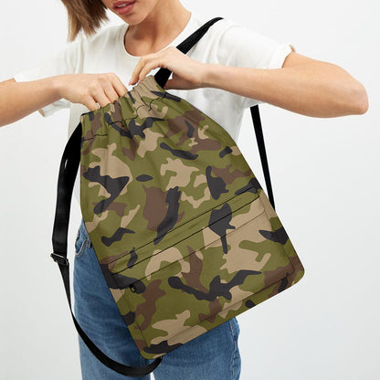 Desert Green Camouflage Print Drawstring Backpack
