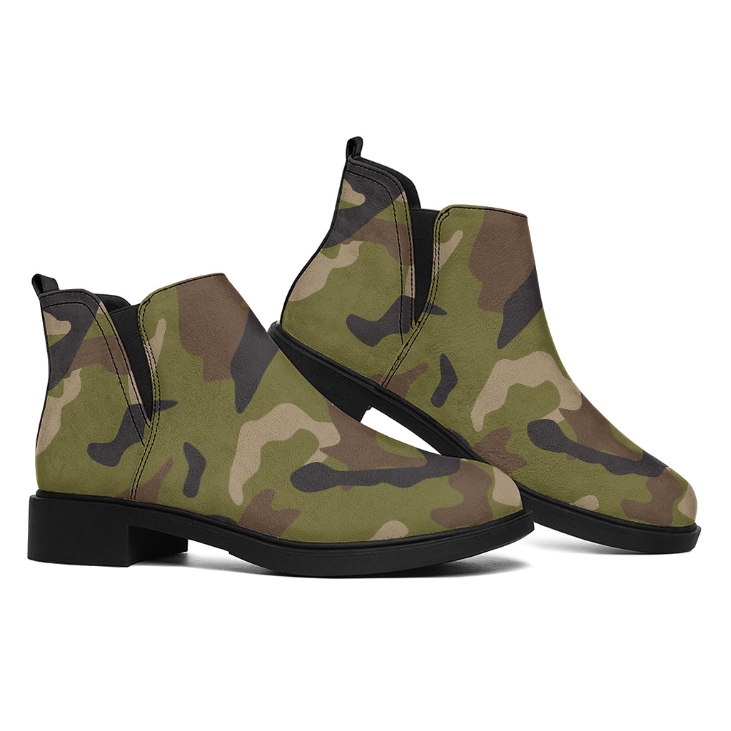 Desert Green Camouflage Print Flat Ankle Boots