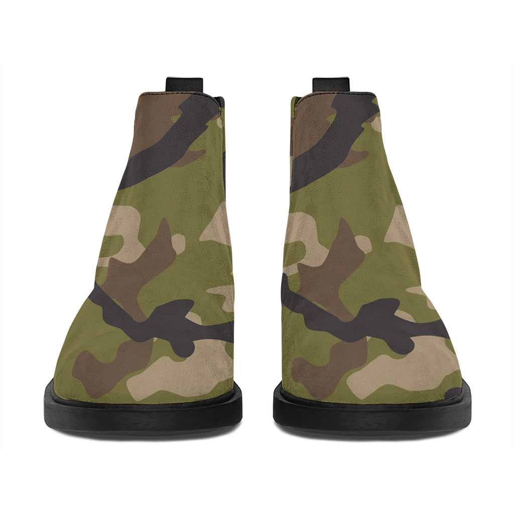 Desert Green Camouflage Print Flat Ankle Boots
