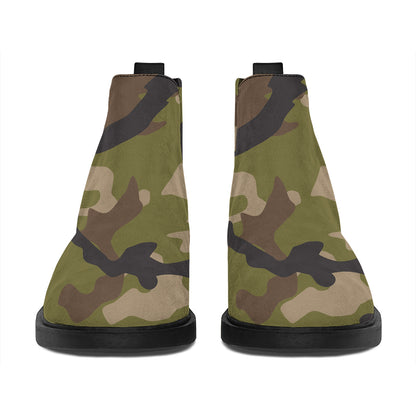 Desert Green Camouflage Print Flat Ankle Boots