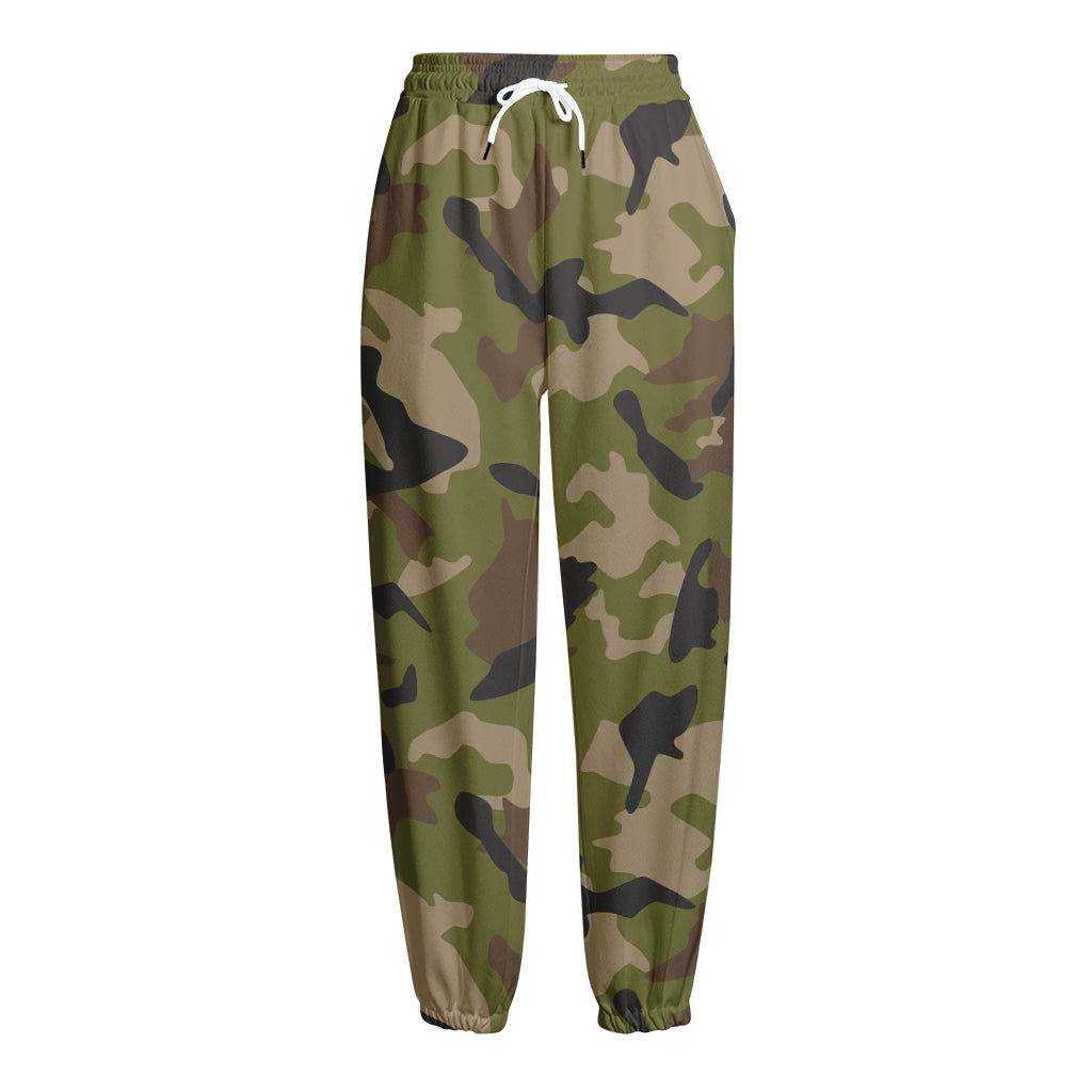 Desert Green Camouflage Print Fleece Lined Knit Pants