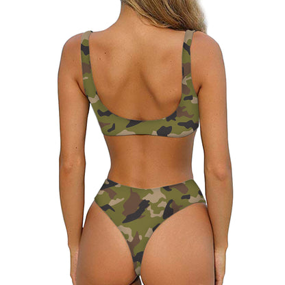 Desert Green Camouflage Print Front Bow Tie Bikini