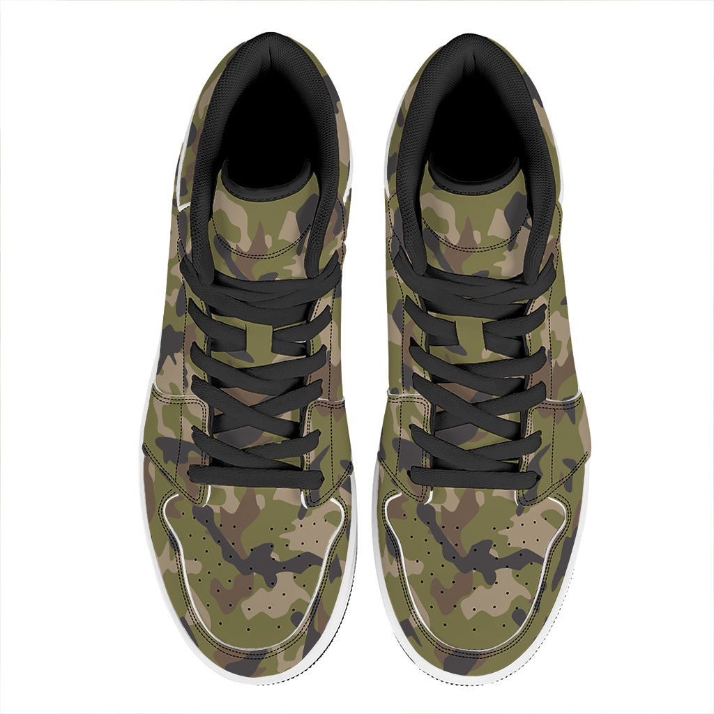Desert Green Camouflage Print High Top Leather Sneakers