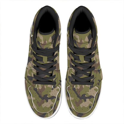 Desert Green Camouflage Print High Top Leather Sneakers