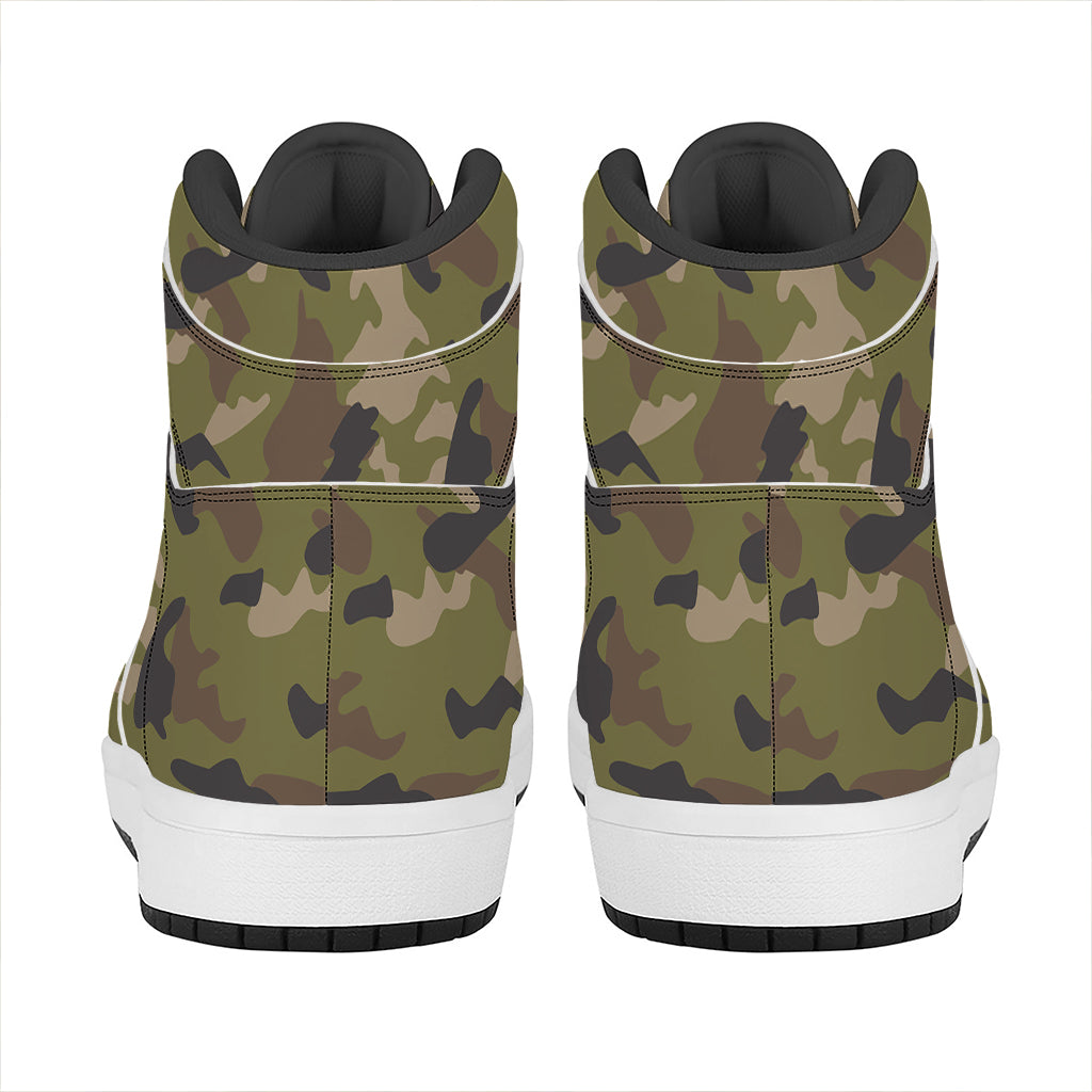 Desert Green Camouflage Print High Top Leather Sneakers