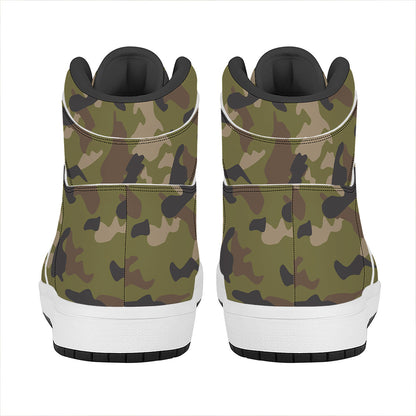 Desert Green Camouflage Print High Top Leather Sneakers