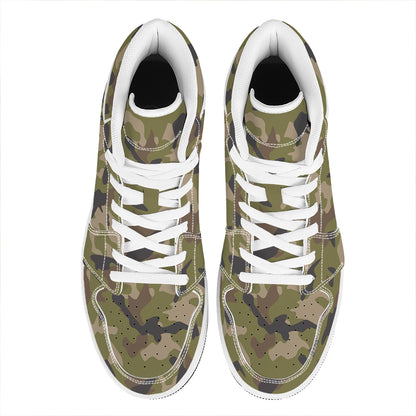 Desert Green Camouflage Print High Top Leather Sneakers