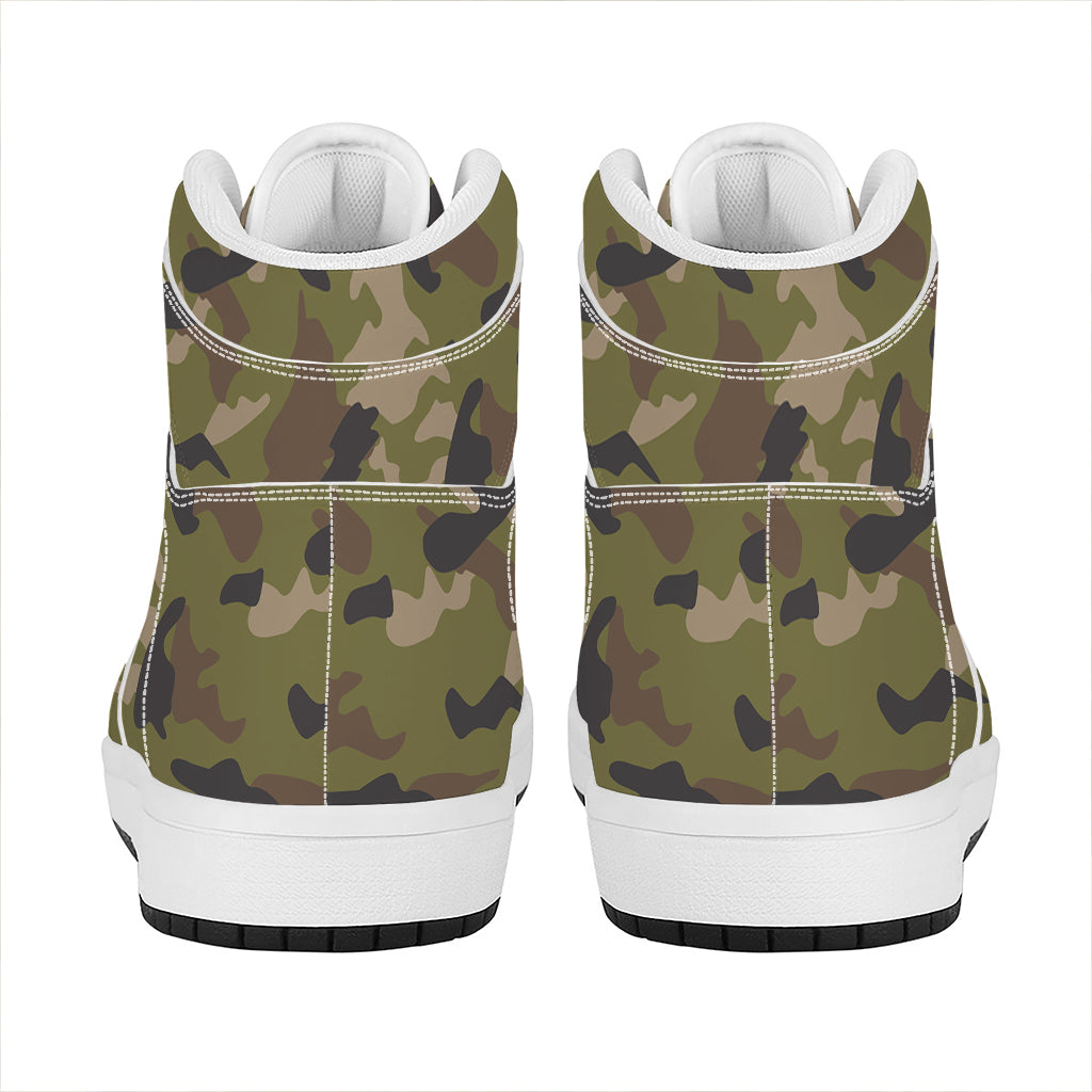 Desert Green Camouflage Print High Top Leather Sneakers