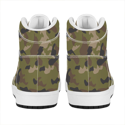 Desert Green Camouflage Print High Top Leather Sneakers