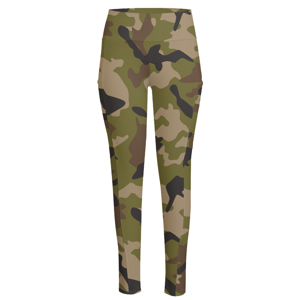 Desert Green Camouflage Print High-Waisted Pocket Leggings