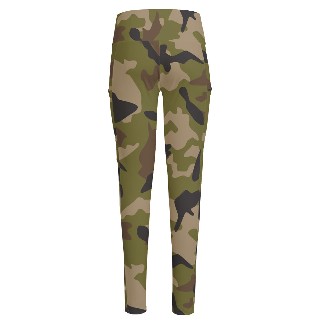 Desert Green Camouflage Print High-Waisted Pocket Leggings