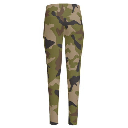 Desert Green Camouflage Print High-Waisted Pocket Leggings