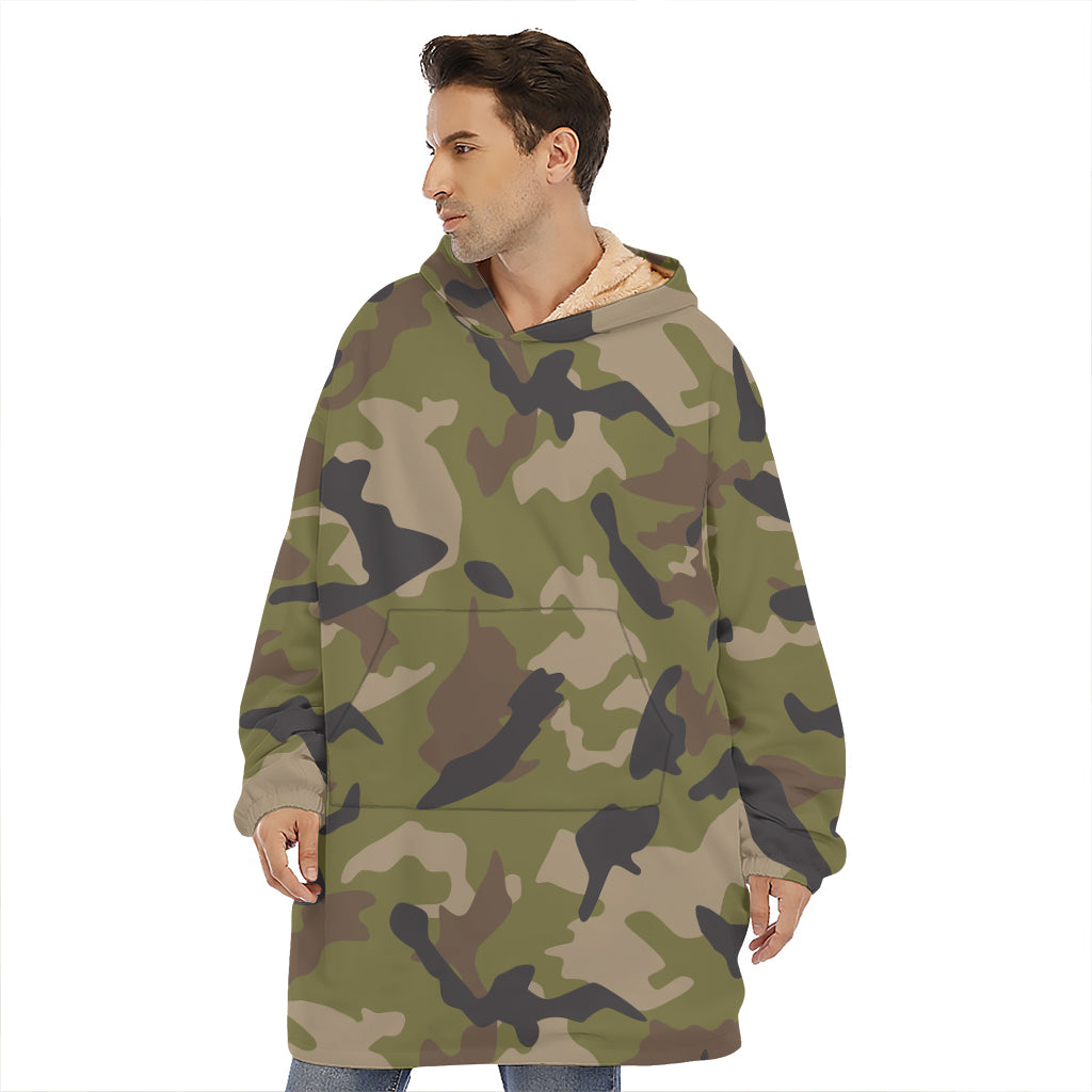 Desert Green Camouflage Print Hoodie Blanket