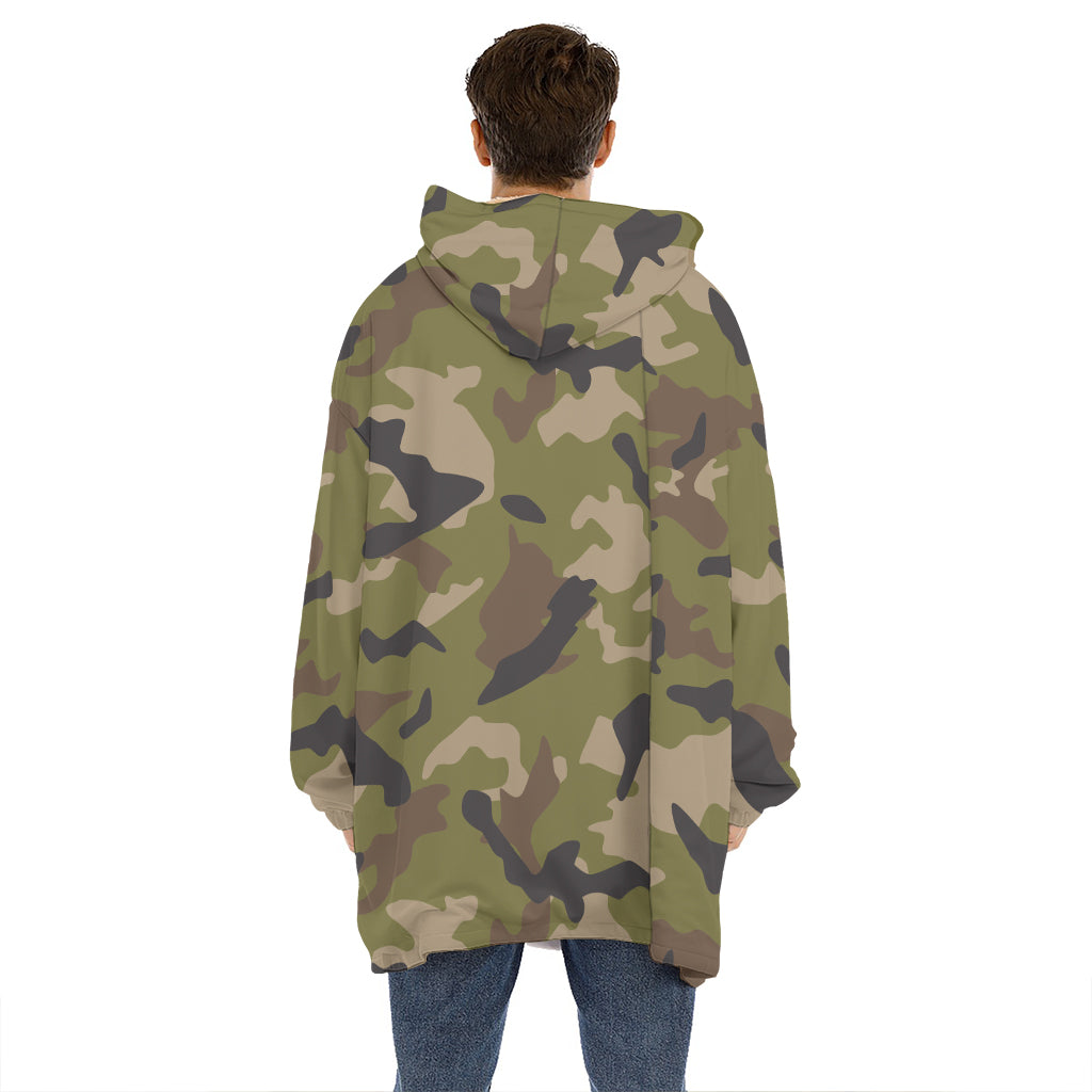 Desert Green Camouflage Print Hoodie Blanket