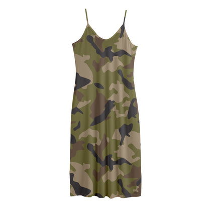 Desert Green Camouflage Print Jersey Midi Cami Dress