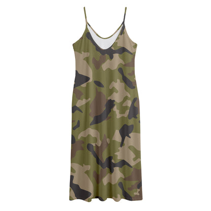 Desert Green Camouflage Print Jersey Midi Cami Dress