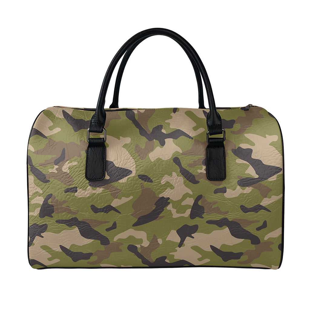 Desert Green Camouflage Print Leather Duffle Bag