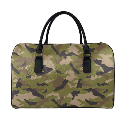 Desert Green Camouflage Print Leather Duffle Bag